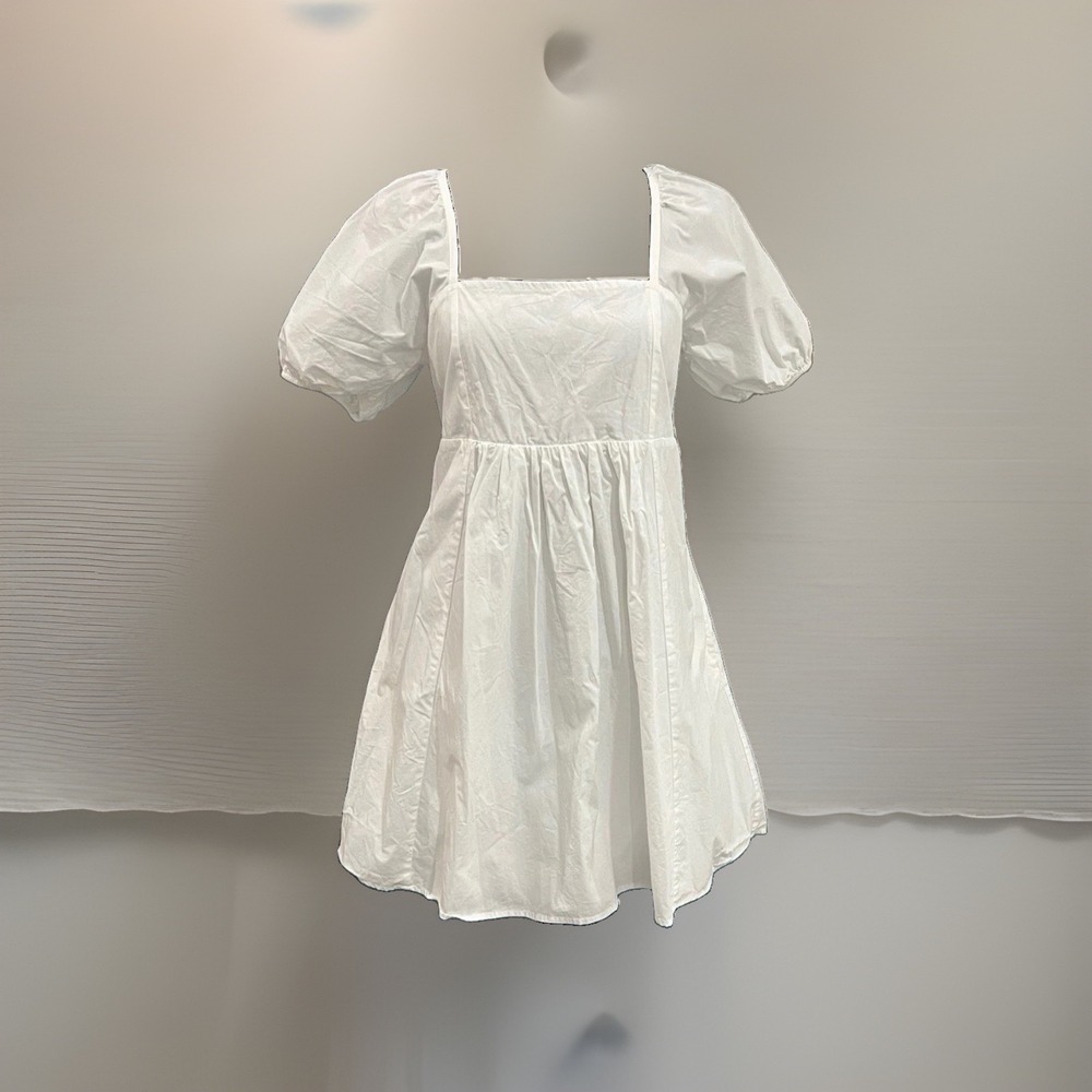 Draper James Magnolia White Cotton Puff Sleeve Smocked Dress Large B-12